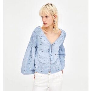 Light Blue Eyelet Blouse- Zara